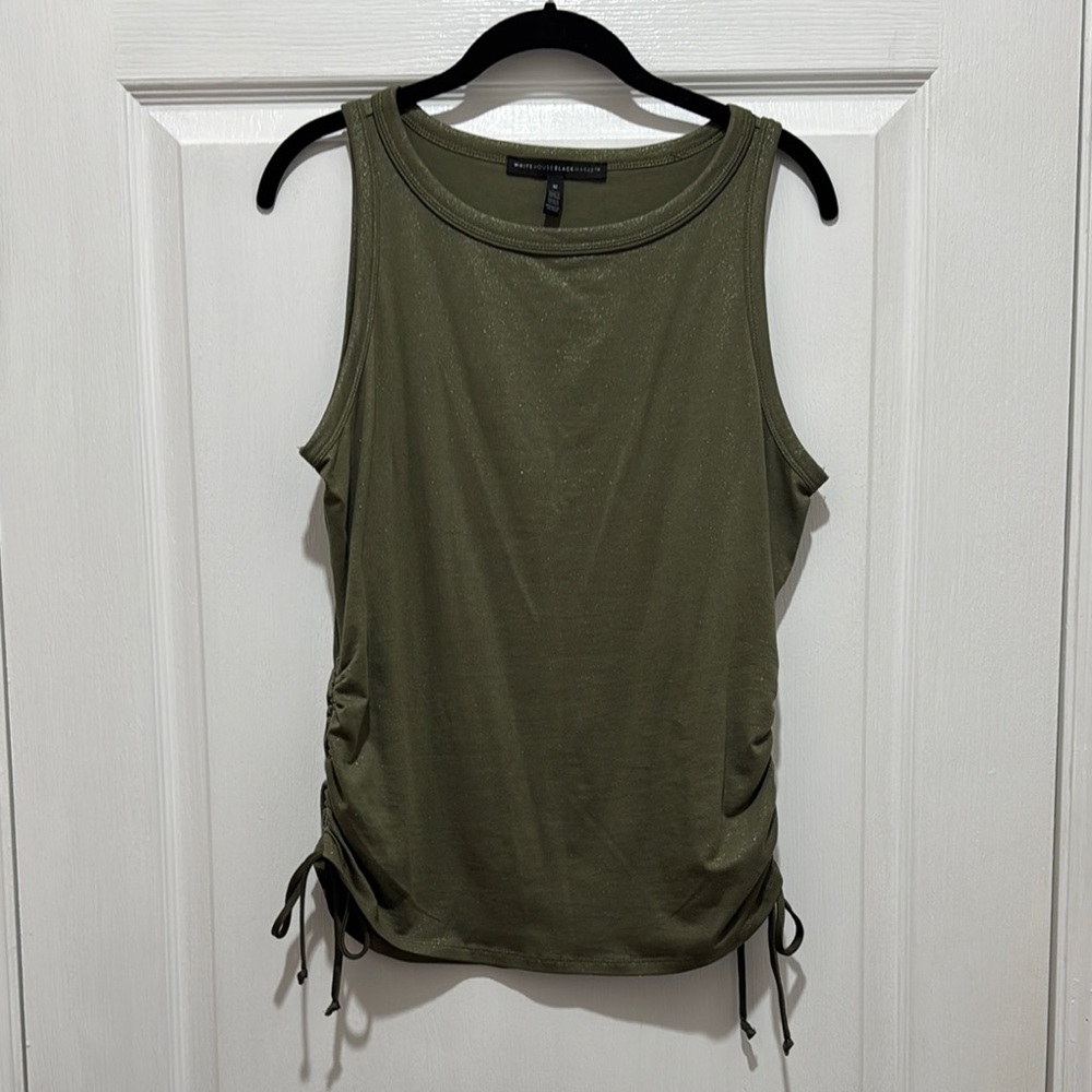White House Black Market Green Ruched Tie Tank Top